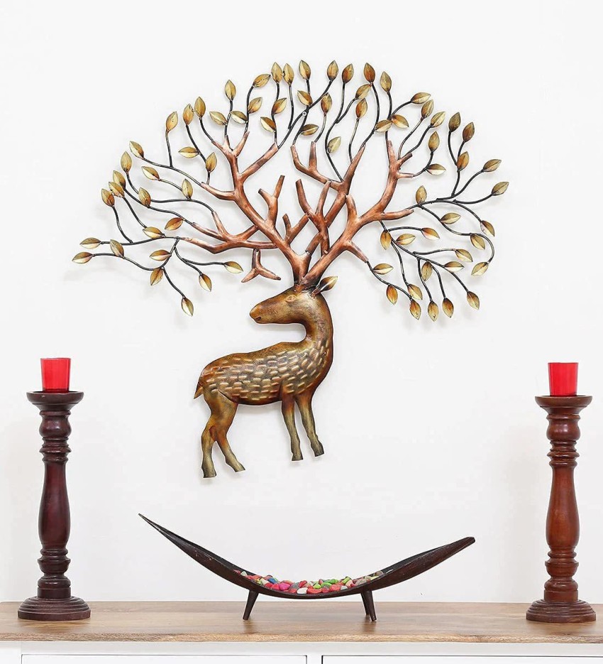 Equater Wrought Iron Golden Swamp Deer With LED Metal Wall Art