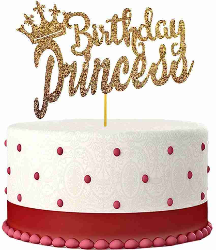  Happy Birthday Princess Cake Topper for Princess Birthday Cake  Topper Party Decorations Gold Glitter Acrylic : Grocery & Gourmet Food