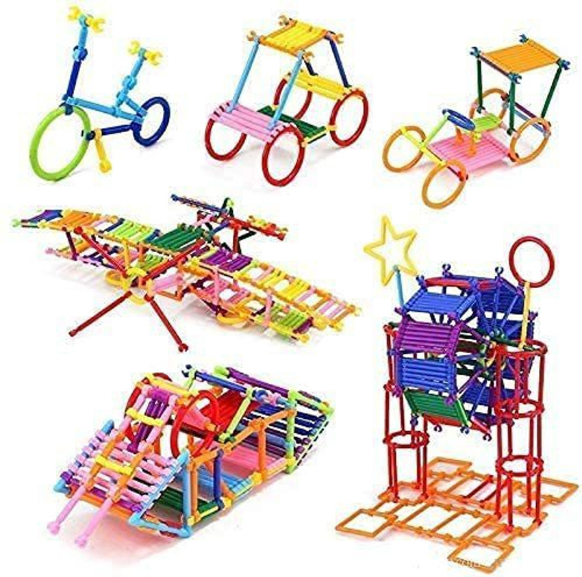 VRUX Stick Educational Building Blocks Smart Sticks Set for Kids 180 PCs Block Shapes Construction Engineering Puzzle Interlocking Creative Great Assembly Plastic Connector Toys Boys Stick Educational...