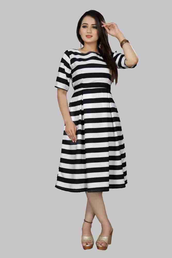 Black and white striped one piece dress cheap