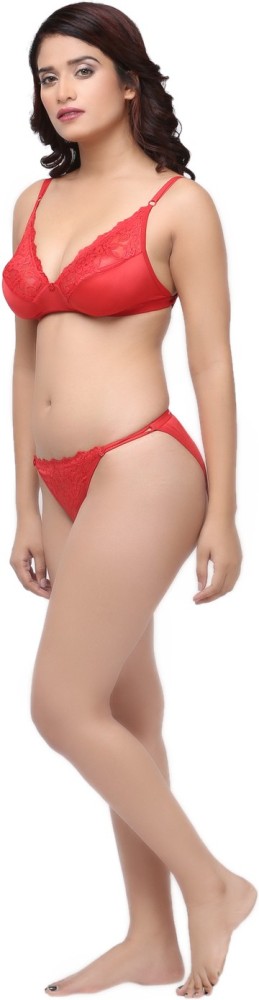 red solid bra and panty set