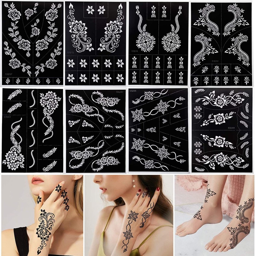 Xmasir Pack of 24 Sheets Henna Tattoo Stencil KitTemporary Tattoo  TemplatesSelfAdhesive Indian Arabian Tattoo Sticker for Body Paint New  Designs  Amazonin Beauty