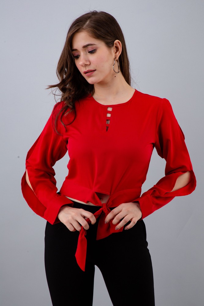 PRETTY LOVING THING Casual Full Sleeve Solid Women Red Top - Buy PRETTY  LOVING THING Casual Full Sleeve Solid Women Red Top Online at Best Prices  in India