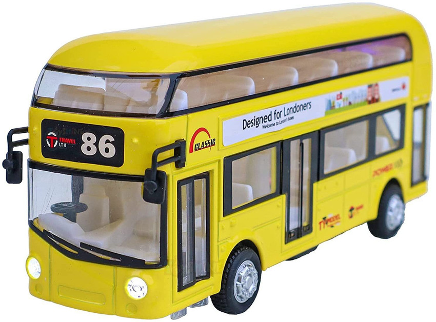 VRUX Metal Bus Toy for Kids with Sound and Light Pull Back Toy Car