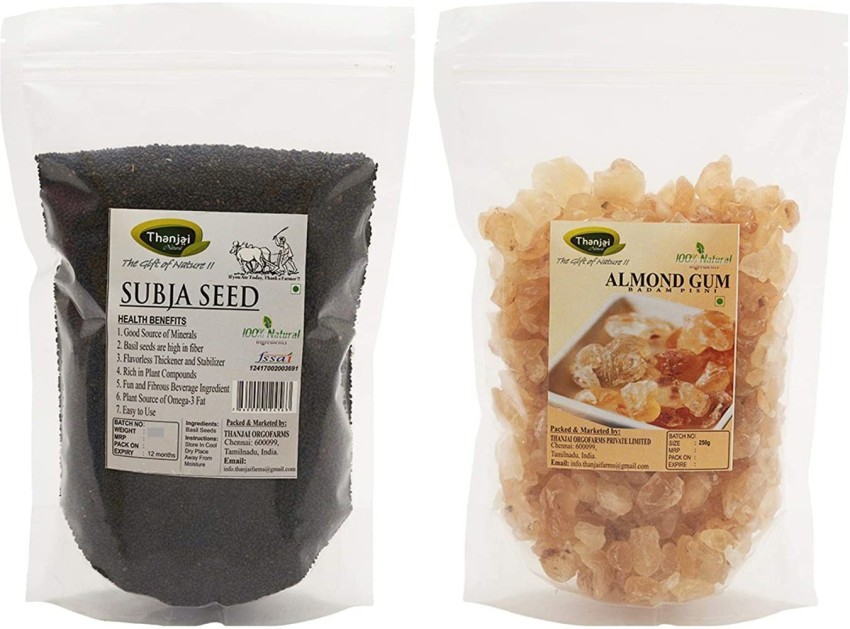 THANJAI NATURAL Almond Gum Badam Pisin 100g and Sabja Seeds