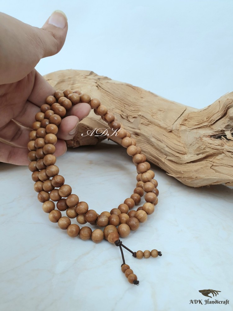 ADK Pure White Sandalwood (Safed Chandan Mala), Orignal 108 Beads + 1 Sumer  + 6 Mini Beads Meditation, Japa, Tibetian Mala - 8MM, Elastic Cord Beads  Wood Necklace Price in India 
