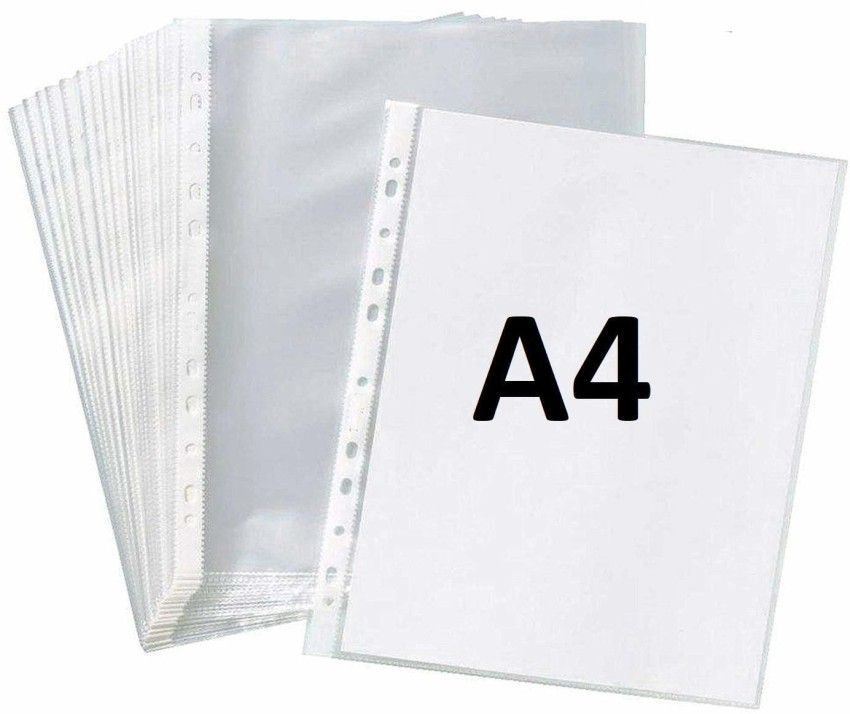 True-Ally Plastic 100 Pcs Transparent Document Sleeves, Leaf Sheet  Clear Certificates/Waterproof Sheet Protectors 11 Holes Punched Ring Files  Folder (A4Size) (100 Sheets) - (Pack of 1) - 100 Pcs Transparent