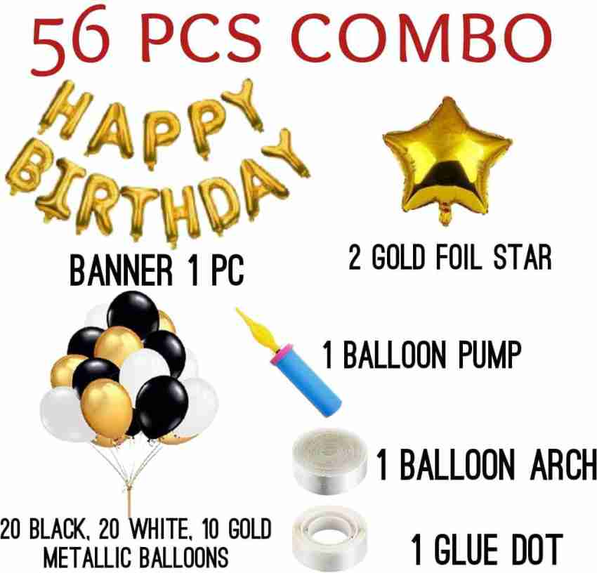 Lazer Happy Birthday Decoration Kit Combo - 61pcs Birthday Banner Golden  Foil Curtain Metallic Confetti Balloons With Hand Balloon Pumo And Glue Dot  for Boys Girls Wife Adult Husband Mom Dad/Happy Birthday