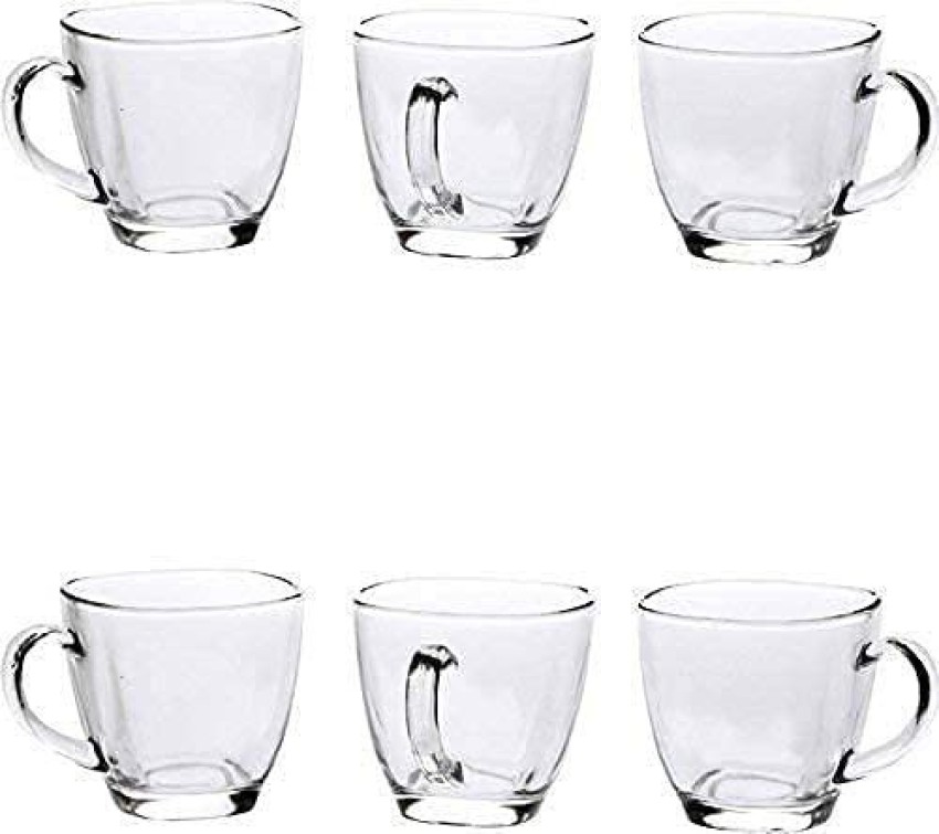 PAWNAM Pack of 6 Glass Crystal Clear Toughened Glass Coffee Mug