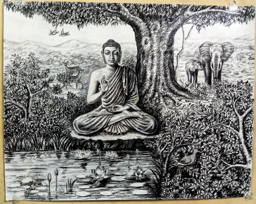 Mane Art Gallery Buddha B8 Charcoal Sketch Painting on Paper Charcoal 15  inch x 18 inch Painting Price in India  Buy Mane Art Gallery Buddha B8 Charcoal  Sketch Painting on Paper