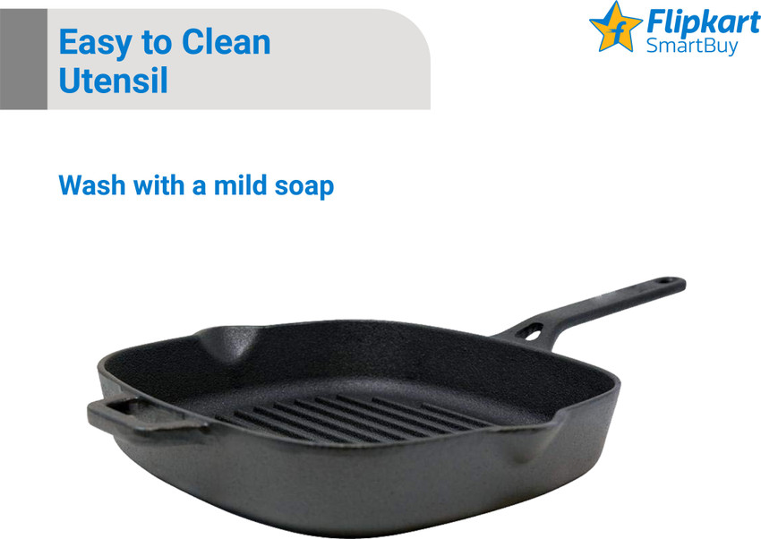 Flipkart SmartBuy Pre Seasoned Cast Iron grill pan long handle Grill Pan 26.67 cm diameter 0.8 L capacity Price in India Buy Flipkart SmartBuy Pre Seasoned Cast Iron grill pan long