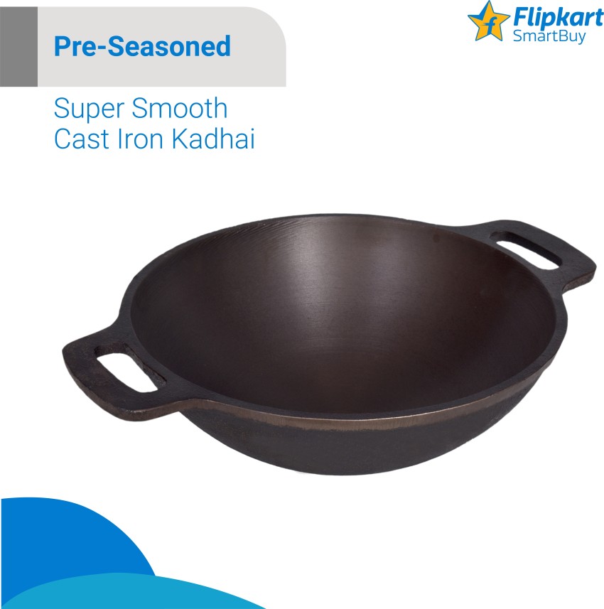 Pre-Seasoned Super Smooth Cast Iron Kadai/Kadhai for Cooking and