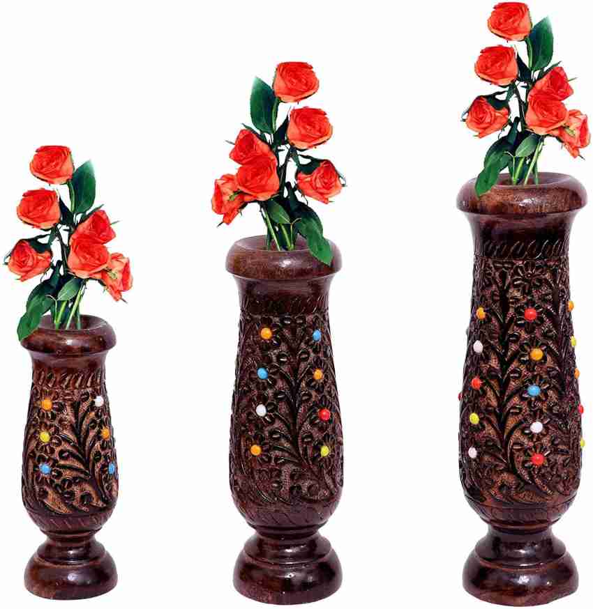LKDS Wooden Sheesham Flower Pot Set of 3 Pcs/ Vase Stand Designing of  Carving Wooden Vase Price in India - Buy LKDS Wooden Sheesham Flower Pot  Set of 3 Pcs/ Vase Stand