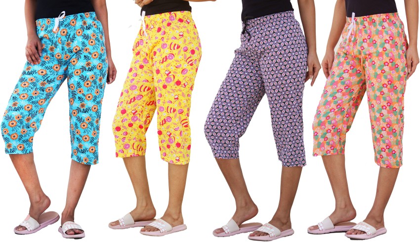 Buy TVESA womens cotton printed 3/4 capri pajama lower (new model -63)  combo pack of 3 (S) at