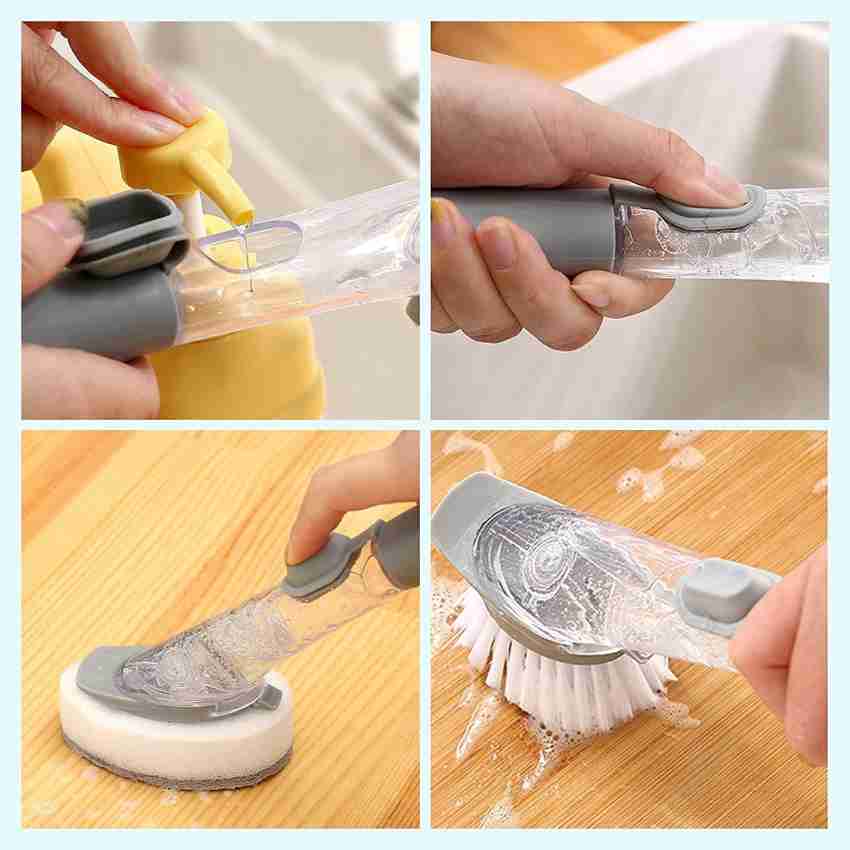 Kitchen Soap Dispensing Sink Brush, Dish Scrub Brush for Kitchen Sink, Soap  Dispensing Dish Brush(1 Dish Brush and 3 Replacement Sponge Heads) 
