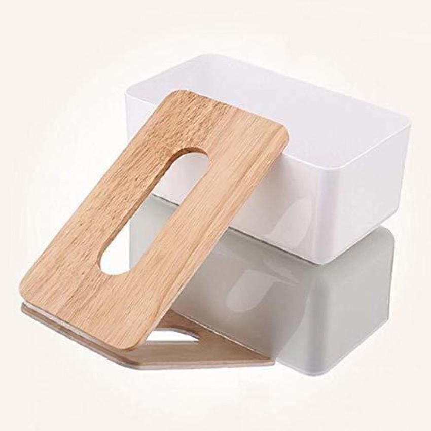 CYALERVA Rectangular Shape Wooden Cover Plastic Tissue Box Holder, Paper  Napkin Holder Case