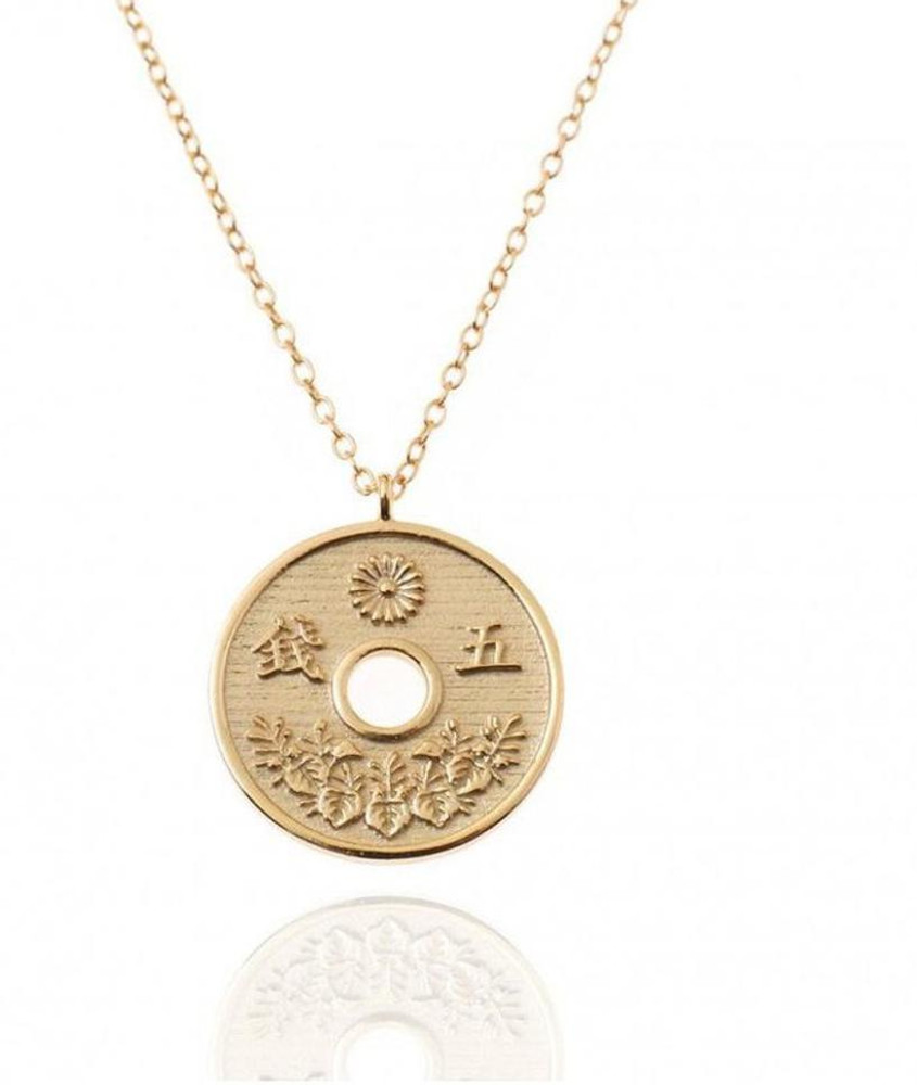 Simply Gorgeous Dainty Gold Chinese Coin Pendant Necklace For