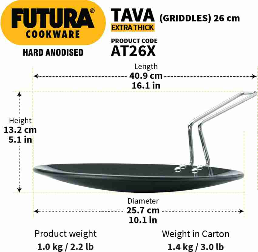 Hawkins Futura Anodised Tawa AT26 Hard Anodised Tava 26 cm Diameter Black