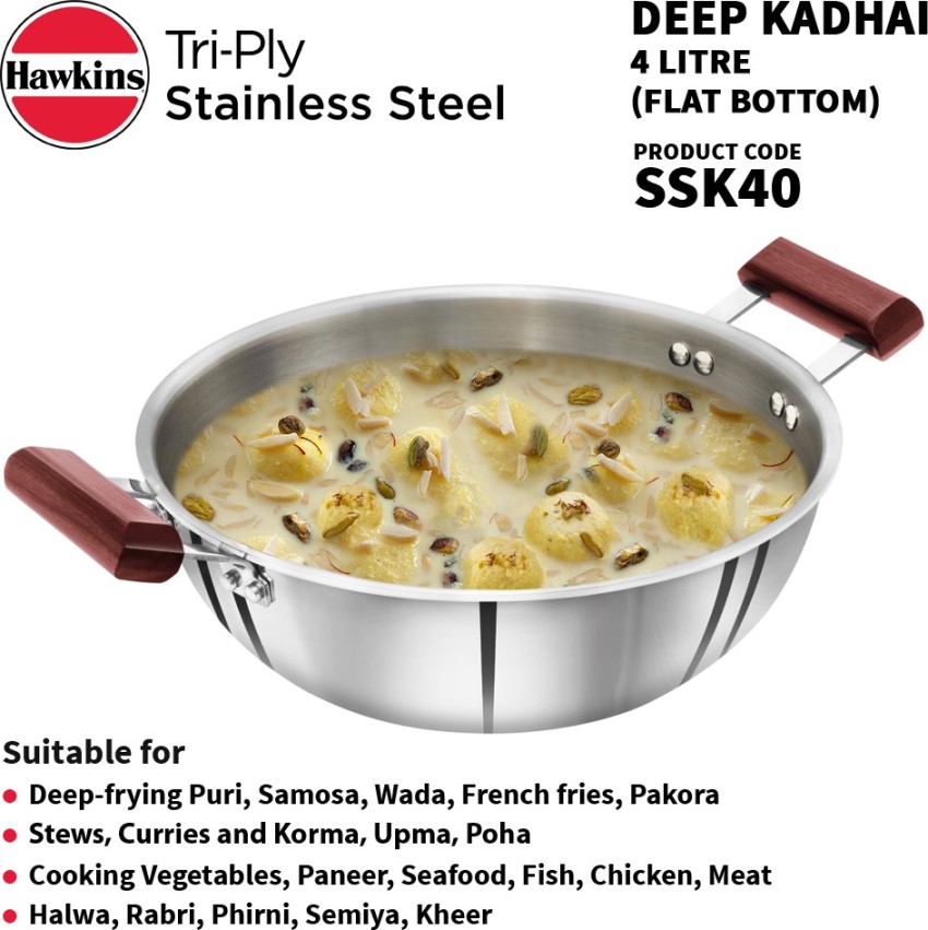 Hawkins Tri-Ply Stainless Steel Deep-Fry Pan with Glass Lid Silver (SSD15G) - 1.5 L