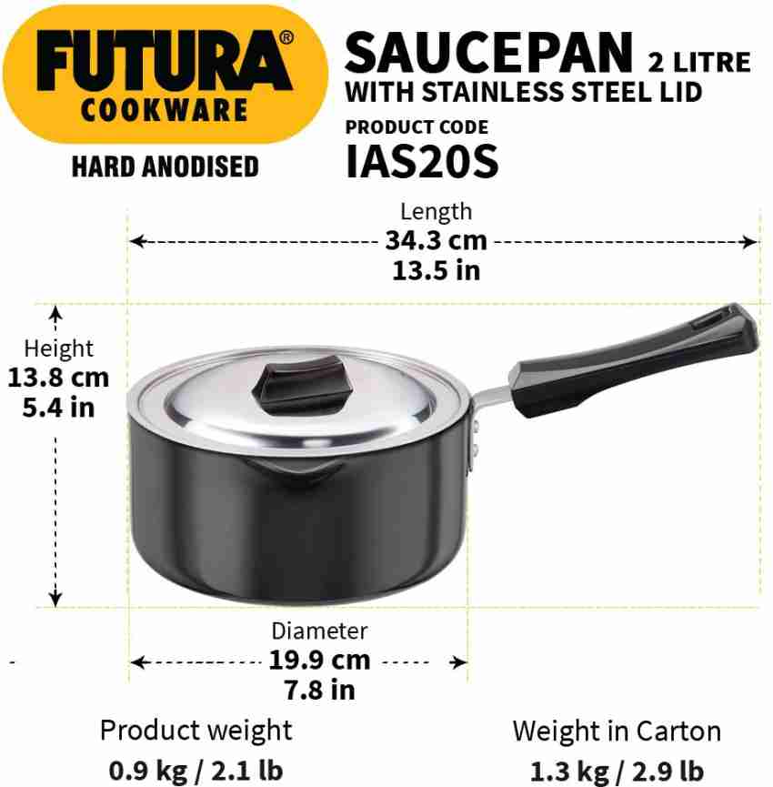 Buy Hawkins Futura Non-stick Sauce Pan 20 cm Diameter with Lid 3 L (NS30G)  Online at Best Price