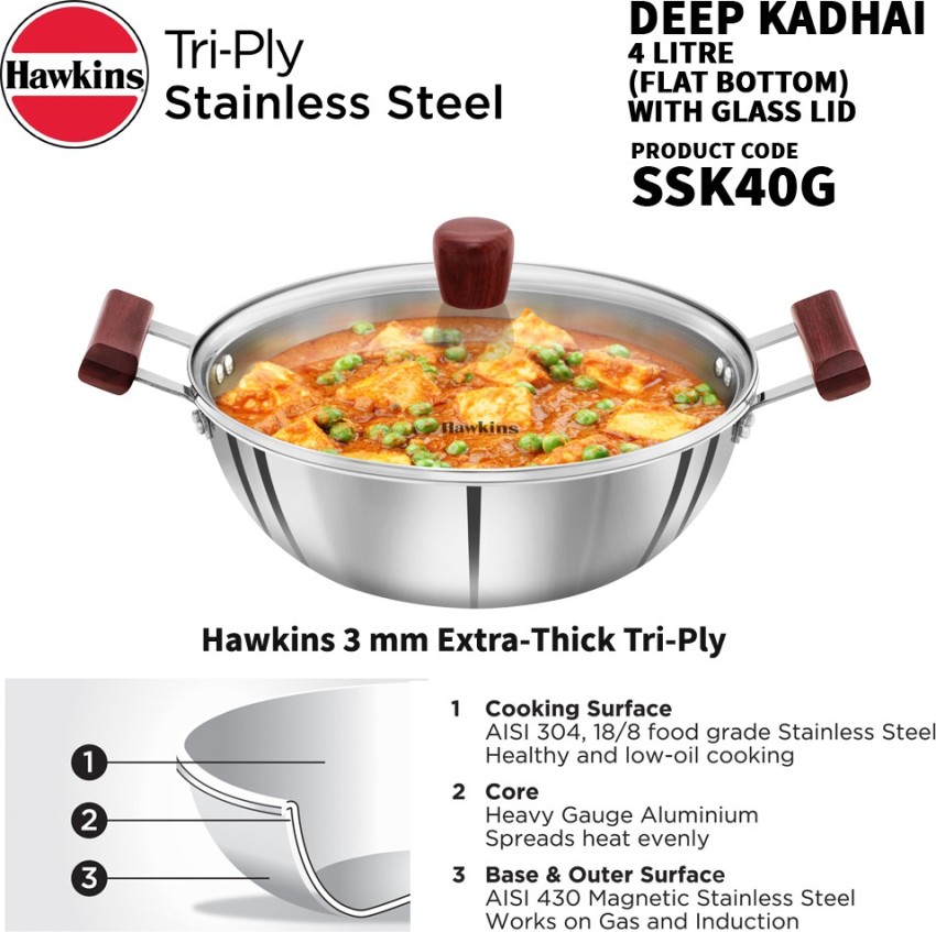 Hawkins tri ply best sale stainless steel frying pan