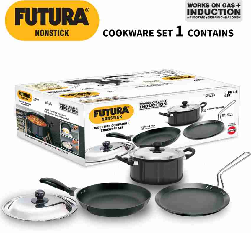 Hawkins Futura INSET1 3 Pieces Cookware Set 1 Flat Tava Frying Pan Stewpot Combo Tawa 26 cm diameter with Lid