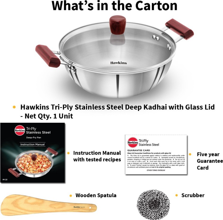 Nonstick Kadhai Indian Kadai Frying Pan Deep Fry Kadhai Deep Fry Pan with  Stainless Steel Lid Stir Fry Pan Nonstick All Purpose Pan Cookware Cooking