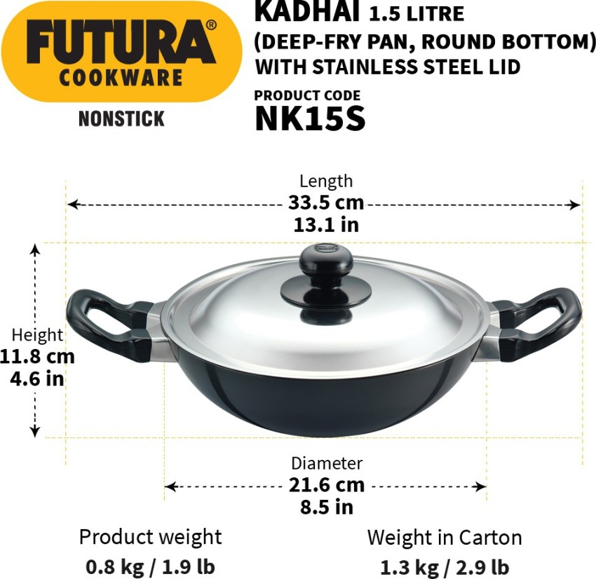 Nonstick Kadhai Indian Kadai Frying Pan Deep Fry Kadhai Deep Fry Pan with  Stainless Steel Lid Stir Fry Pan Nonstick All Purpose Pan Cookware Cooking