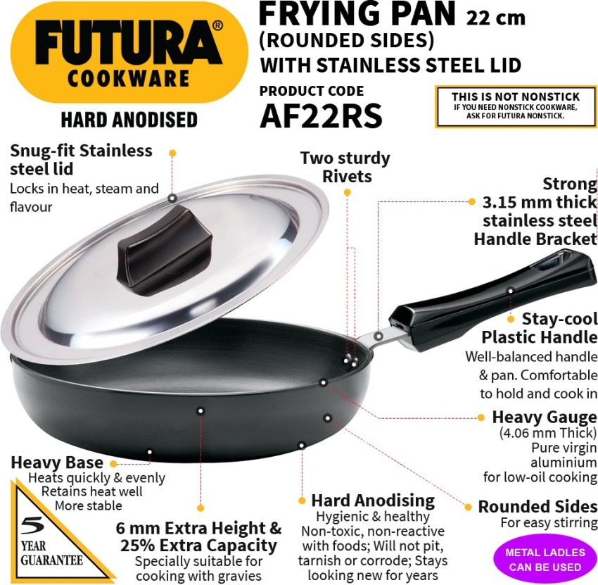 Hawkins Futura Non-Stick Tawa, Frypan, Frying Pan, 22cm, NT22