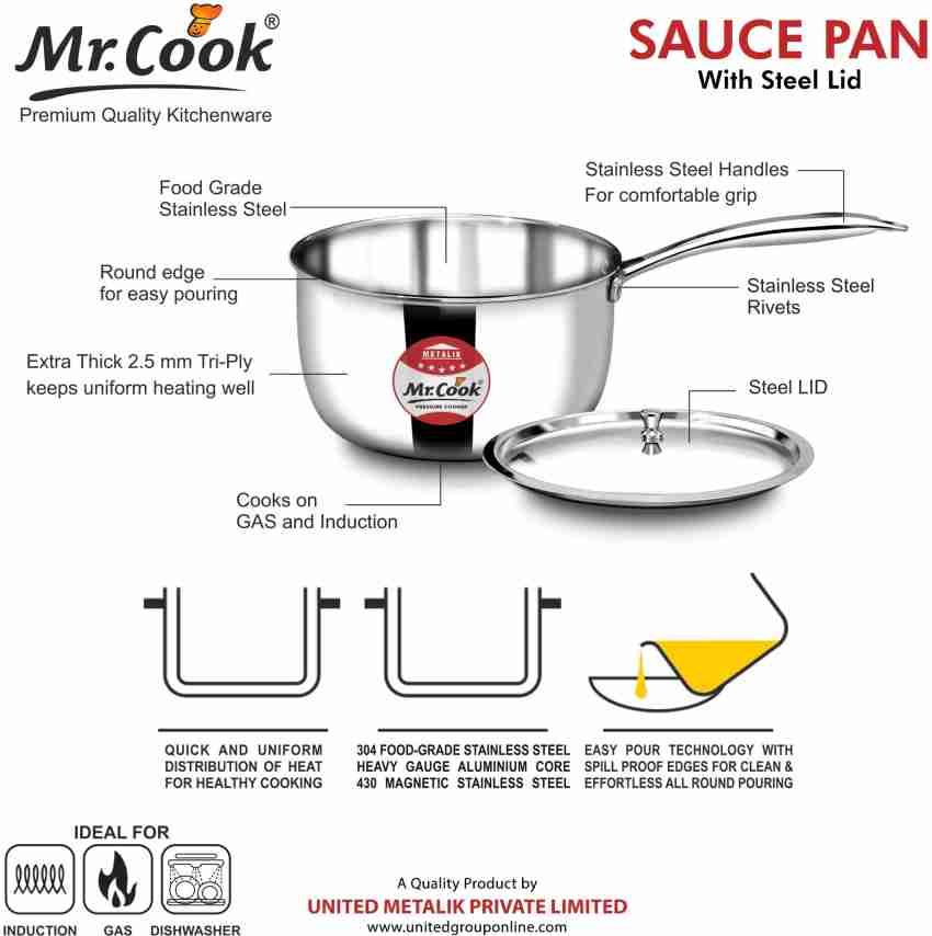 Hawkins 1 Litre Tpan, Stainless Steel Tea Pan, Induction Sauce Pan