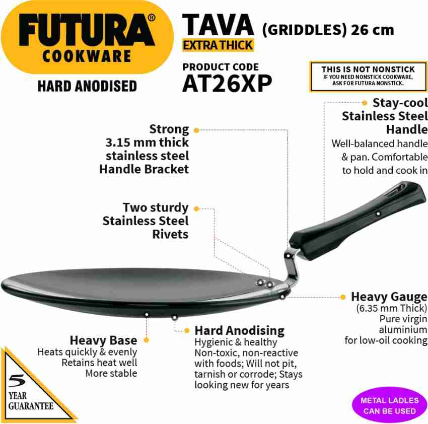 Hawkins Futura Anodised Tawa AT26 Hard Anodised Tava 26 cm Diameter Black