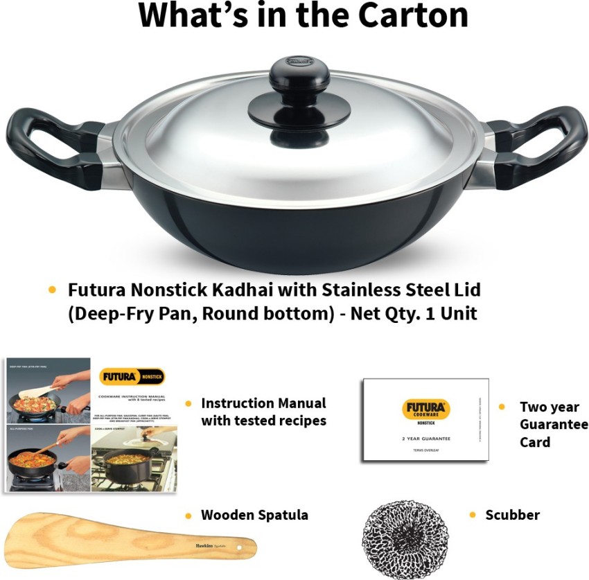 Nonstick Kadhai Indian Kadai Frying Pan Deep Fry Kadhai Deep Fry Pan with  Stainless Steel Lid Stir Fry Pan Nonstick All Purpose Pan Cookware Cooking