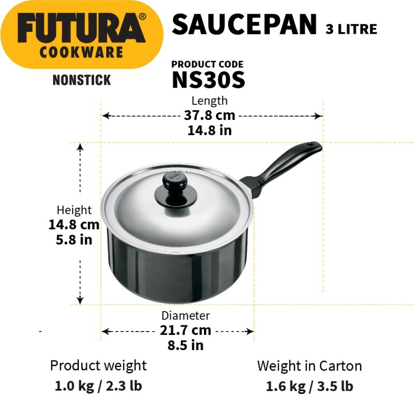 Buy Hawkins Futura Non-stick Sauce Pan 20 cm Diameter with Lid 3 L (NS30G)  Online at Best Price