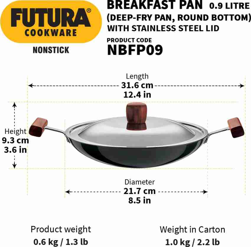 Hawkins Futura Appachatty Breakfast Pan Small Kadhai NBFP09 Appachatty with Lid 0.9 L capacity 22 cm diameter