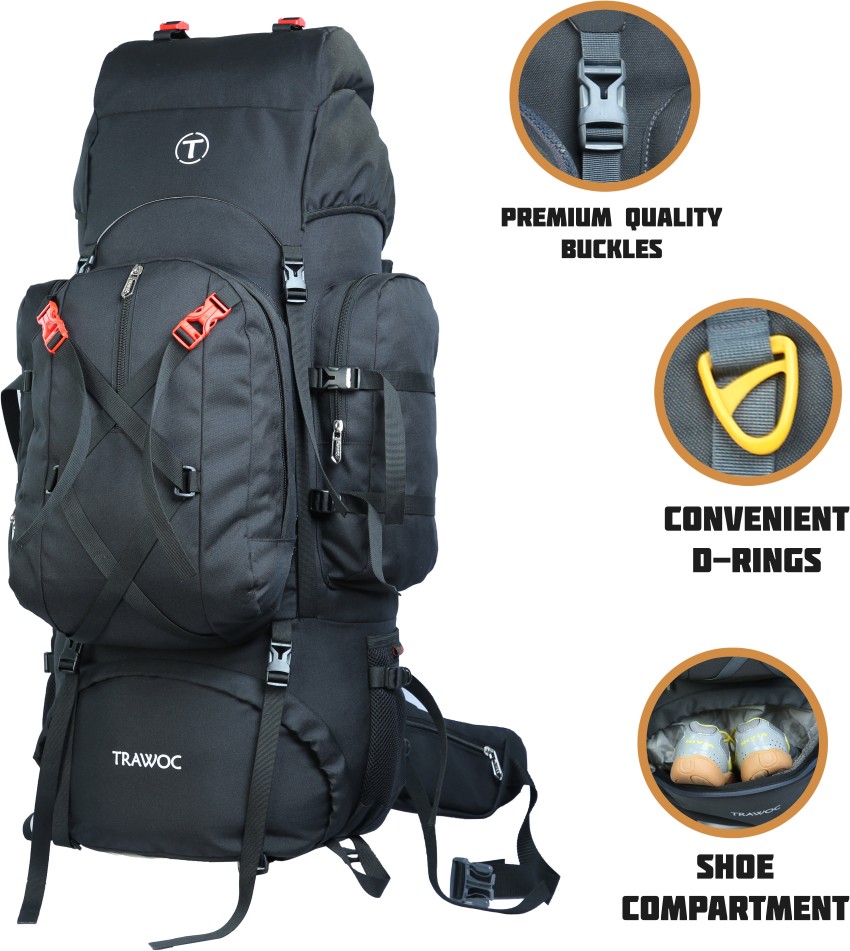 TRAWOC 65 Liter Internal Frame Camping Trekking Hiking Backpack Travel Bag  Front & Top Loading Rucksack/Water Proof Rain Cover/Shoe Compartment, HK011