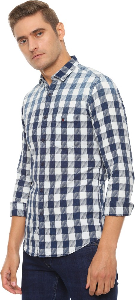 LOUIS PHILIPPE Men Checkered Casual Dark Blue Shirt - Buy LOUIS