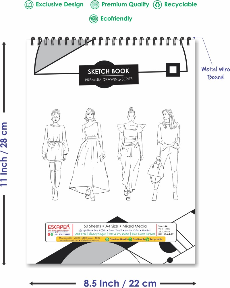 A4 Fashion Design Sketchbook with Figure Templates Clothing Sketch Book 50  sheet