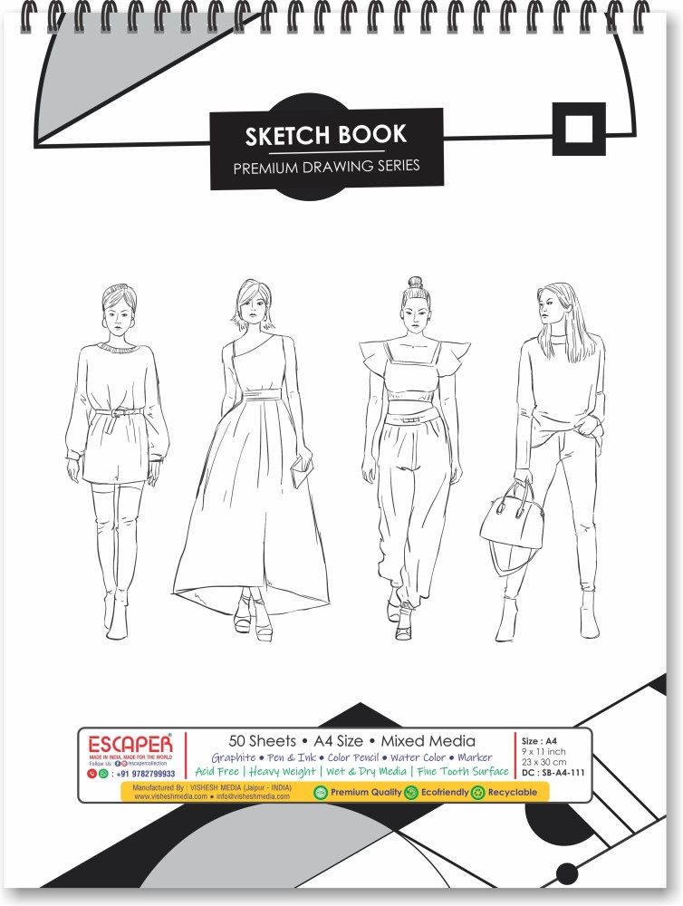 Fashion Blank Sketchbook Diary Drawing Painting Book 40 Sheets A4