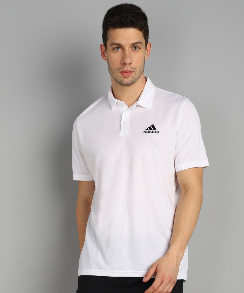 ADIDAS Printed Men Polo Neck White T Shirt