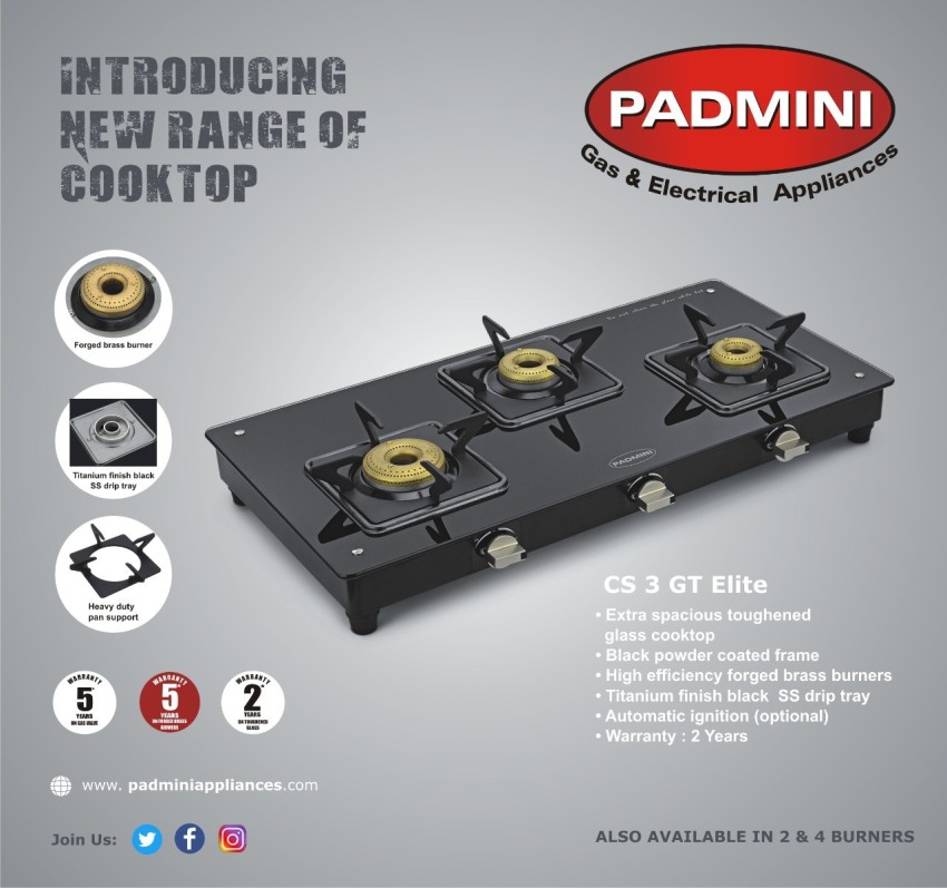 Padmini gas stove 3 burner sale