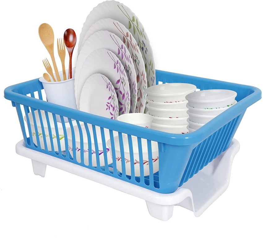 NEWON 3 in 1 Kitchen Sink Dish Drainer Drying Rack Utensils Washing Holder  Plastic Basket Organizer