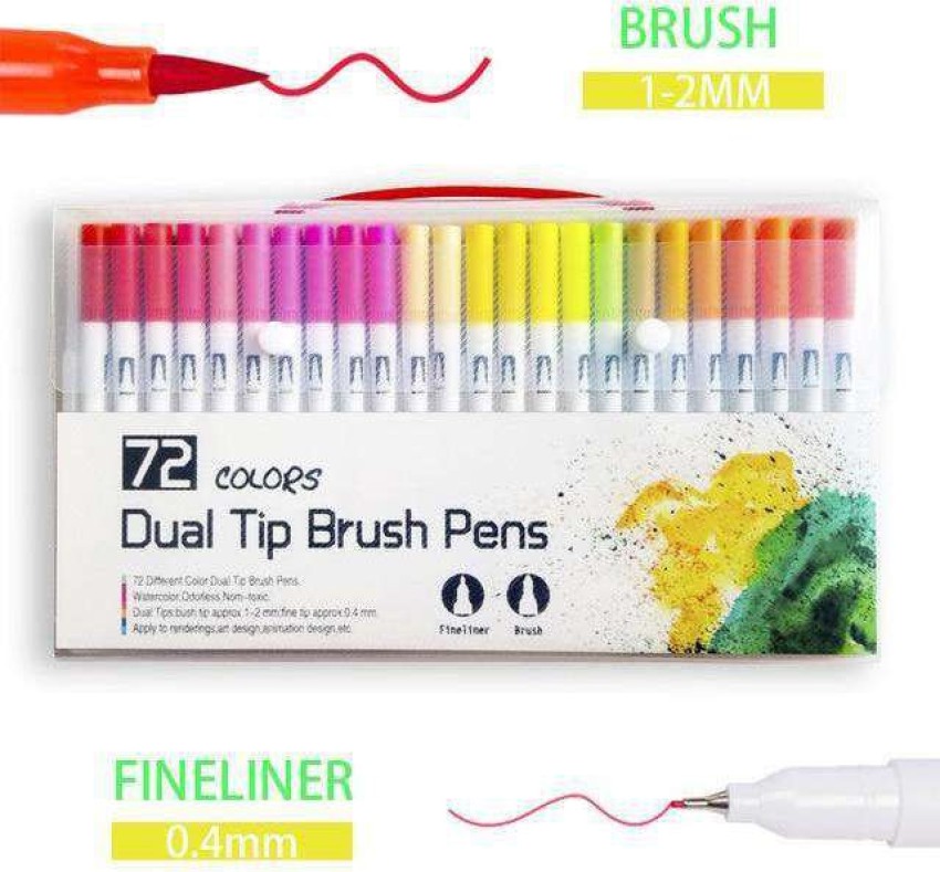 Pack of 72 Dual Tip Brush Art Marker Pens Coloring Markers Fine