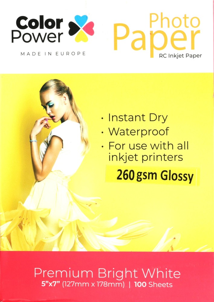 Color Power Waterproof Glossy Photo Paper 5x7 nches 100 Sheets 260 GSM  Unruled 5R 260 gsm Photo Paper - Photo Paper 