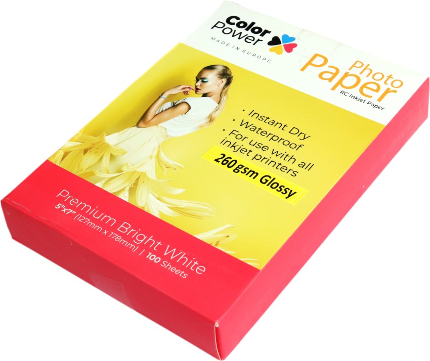 Color Power Waterproof Glossy Photo Paper 5x7 nches 100  Sheets 260 GSM Unruled 5R 260 gsm Photo Paper - Photo Paper