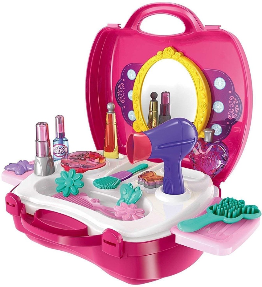 NYS STORE Kids Makeup Kit for Girls, Baby Vanity Case with 19 pcs, Mirror  Cosmetic Toy Set, Pretend Beauty Dress-up Salon Hair Dryer Suitcase for  Little Girls Toys for Girls - Kids