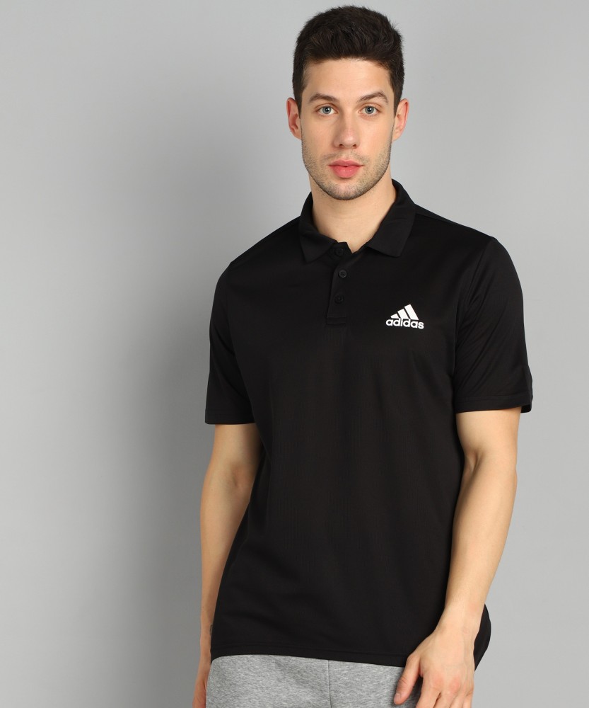 ADIDAS Solid Men Polo Neck Black T-Shirt - Buy ADIDAS Solid Men Polo Neck  Black T-Shirt Online at Best Prices in India
