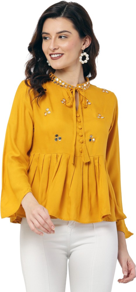 Buy Girls Yellow Embellished Casual Top Online - 456147