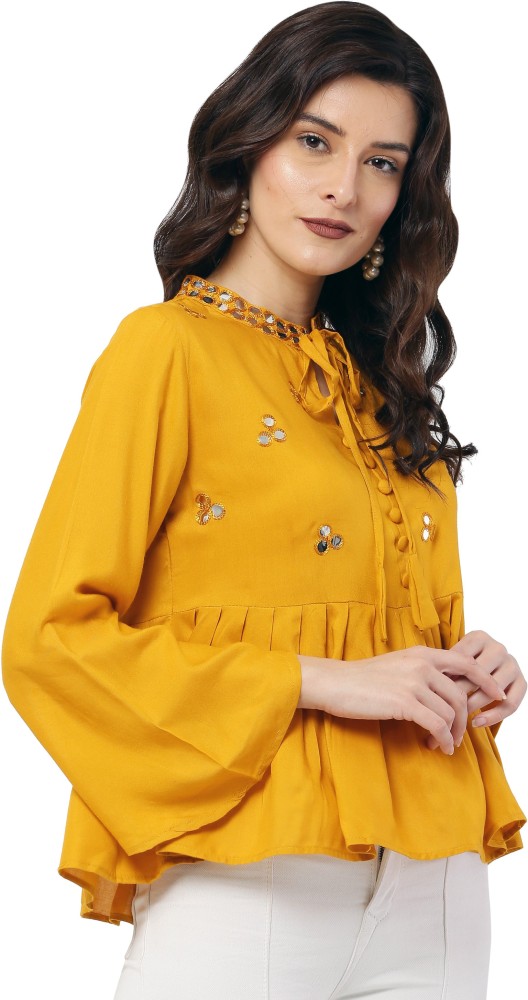 Buy Girls Yellow Embellished Casual Top Online - 456147