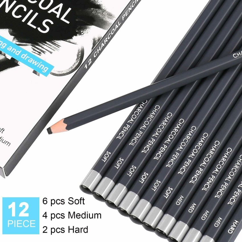 12 Pcs Premium Pencils Set Hard Medium Soft Sketch Charcoal