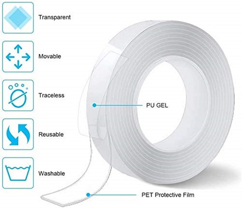 1/3/5m Traceless Adhesive Tape Reusable Gel Nano Tape Multifunction Clear Double-Sided  Removable Tape - China PU Gel Tape, Nano Double Sided Tape